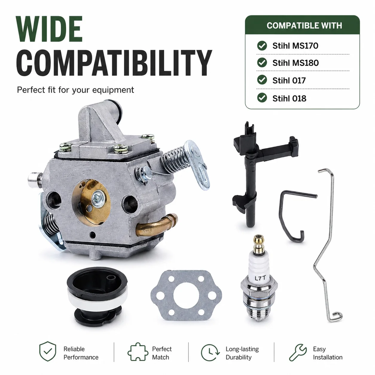 Фото Комплект карбюратора для бензопилы Stihl MS170 MS180 017 018, замена 11301200603 11301821500 ZAMA C1Q-S57 C1Q-S57A C1Q-S57B, свеча зажигания №3