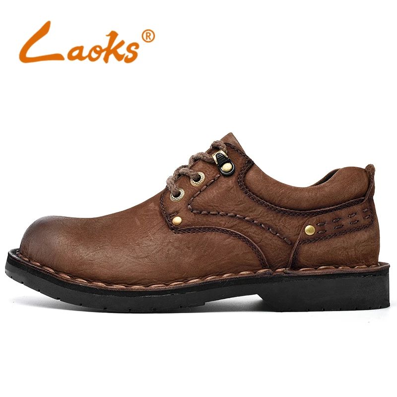 

Laoks Men's Classic Leather Shoes Casual Cowhide Lace-up Low top Work Shoes Round Toe Broad Foot Handmade Classics 2022 New 9502