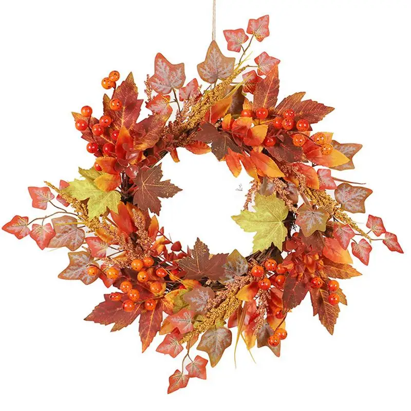 

Halloween Pumpkin Maple Leaf Wreath Artificial Maple Leaf Pumpkin Pinecone Berries Wreaths Autumn Leaves Housewarming Gifts