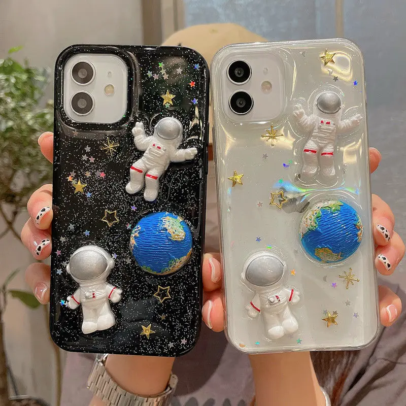 

Bandai Disney Cartoon 3D Astronaut Starry Sky Phone Case for Iphone 13 12 11 Pro Mini XS MAX 8 7 Plus X XR Silicone Soft Cover