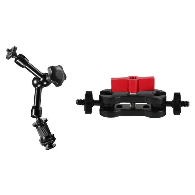 

1 Pcs Articulated Arm, Color Black & 1 Pcs Dual Ball Head Hot Shoe 1/4 Inch Tripod Magic Arm Mount Adapter