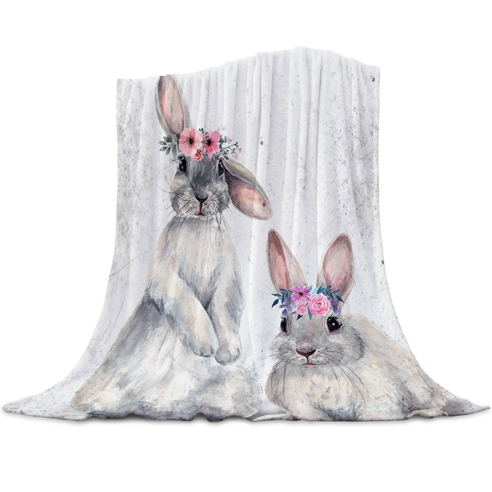 

Cute Rabbit Watercolor Flower Animal Printed Flannel Throw Blanket Quilts Keep Warm Sofa Child Blanket Home Textiles Family Gift