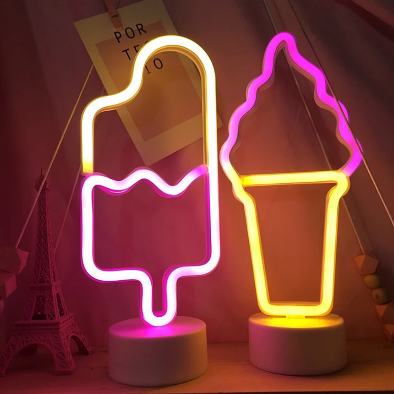 LED Neon Light Signs lampada modellazione creativa ghiacciolo forma gelato luci notturne Decor Tabletop Shop Room Home Party Gift