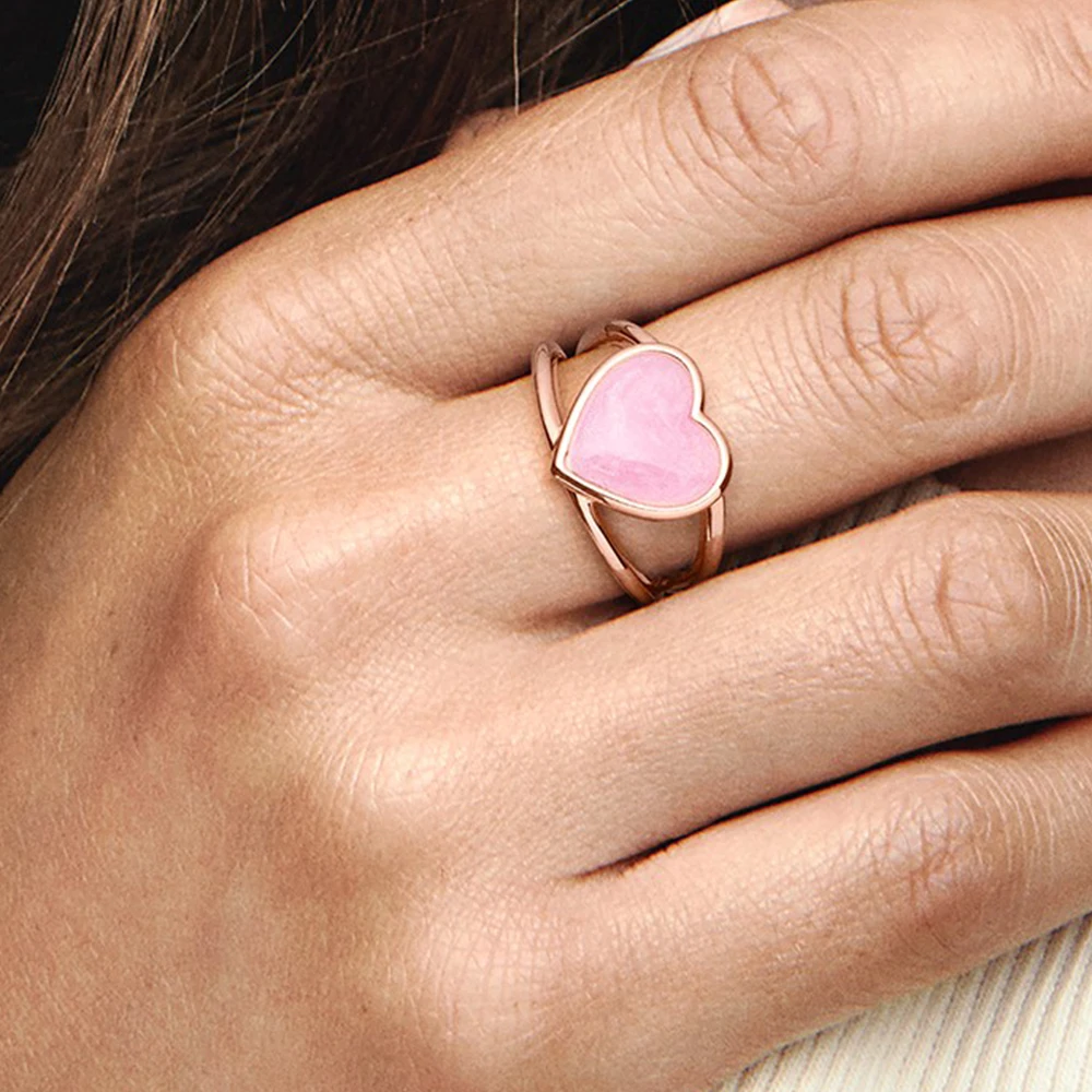 Pandora-Bague décorative rose SwimexposLove pour femme, plaqué cuivre, plaqué argent, bijoux doux et romantiques, mode niche, 925