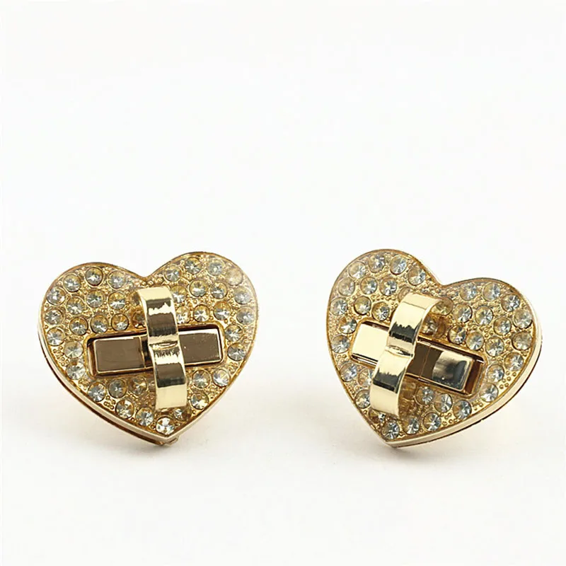 10Pcs Rhinestone Heart Lock Handbag Bag Twist Turn Lock Buckle Purse Snap Closure Clasp DIY Bag Hardware Replacement Accessories