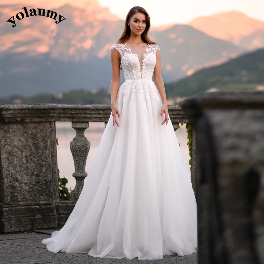 

YOLANMY Exquisite Aline Formal Wedding Dresses For Women Custom Made Appliques Tank Vestido De Casamento Customised
