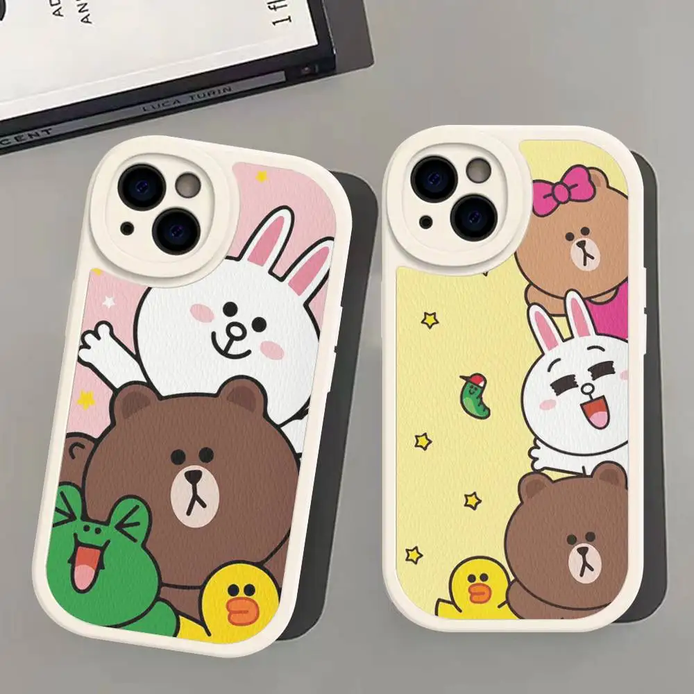 Фото Милый мультяшный чехол C-Cony B-Brown для iPhone 16 15 14 13 12 11 Pro Max Plus, противоударный кожаный чехол №2