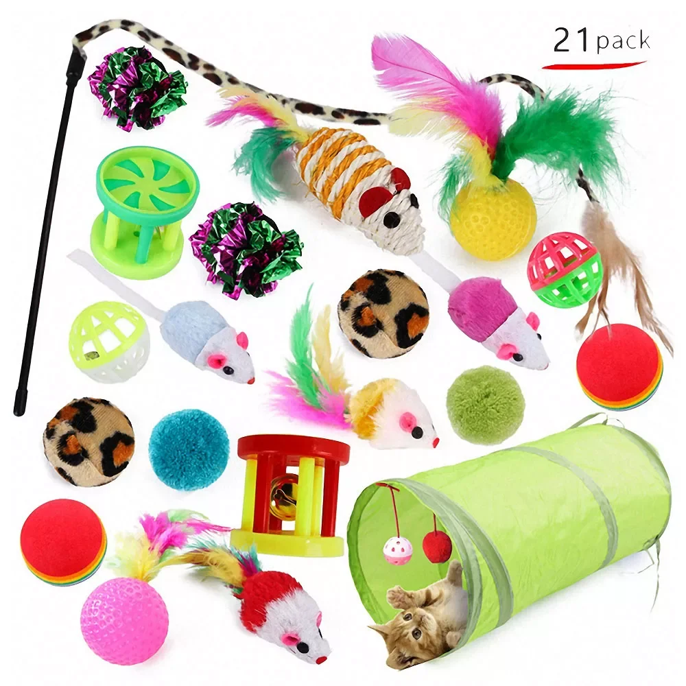 

NEW2023 21Pcs/Set Pets Cat Toys Mouse Shape Balls Shapes Kitten Pet Toy Cat Channel Cat Stick Mouse Supplies Pet Supplies