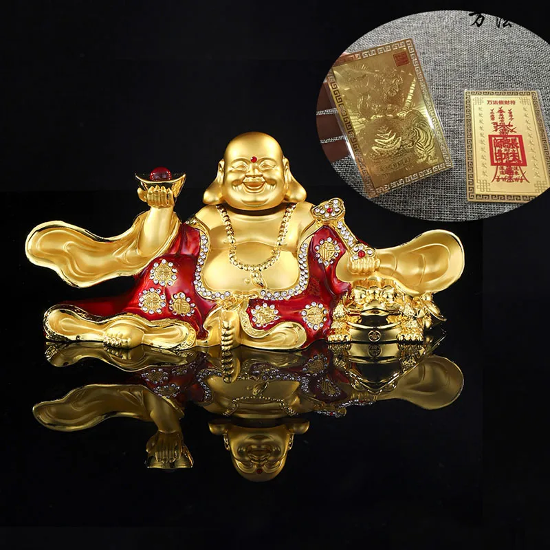 

GOOD Mascot # HOME CAR SHOP God of wealth Maitreya Mammon buddha statue talisman + GOOD LUCK bring fortune gold card Amulet