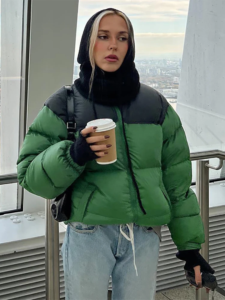 WYWMY Winter Patchwork Jacket Women Parkas Couple Cotton Coats Casual Female Stand Collar Pocket Warm Down Puffer Jackets