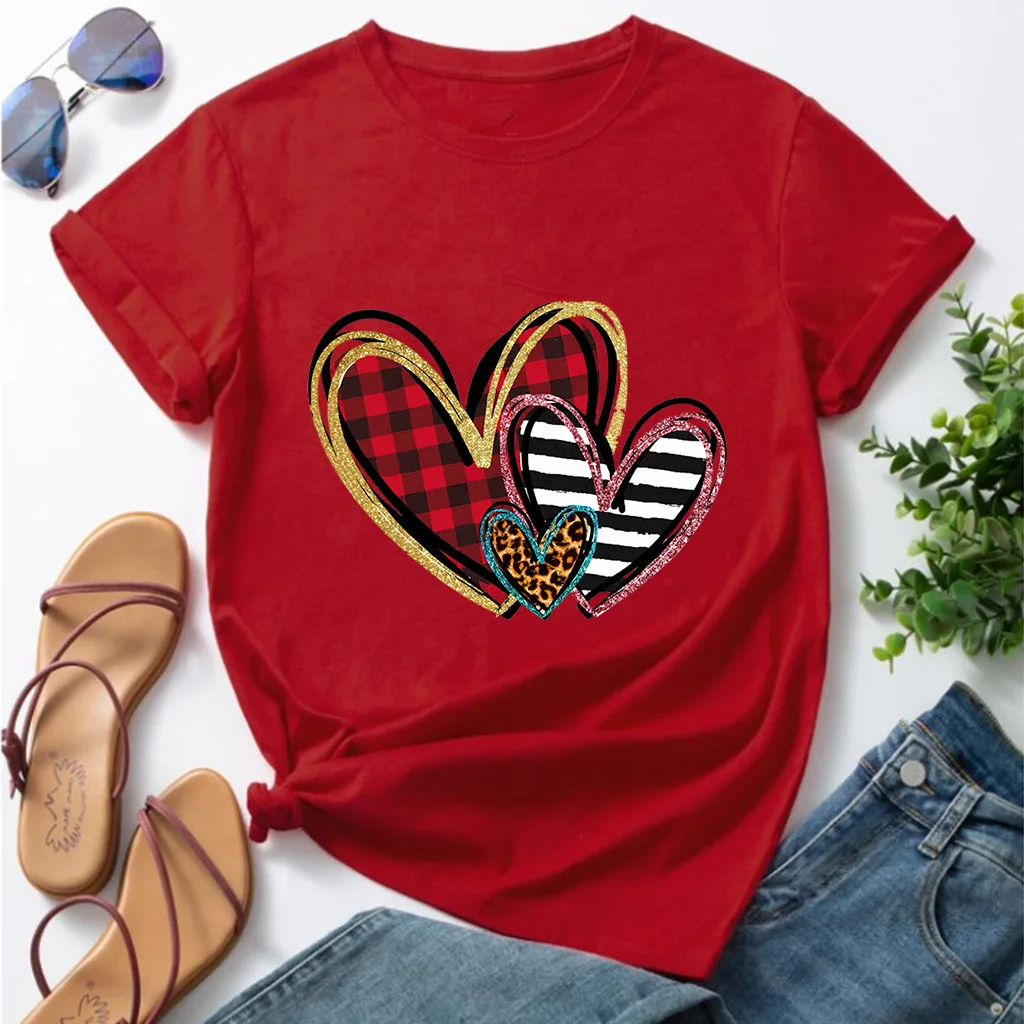

2023 Couple Spring and Summer Short-sleeved Men and Women with The Same Style Love Print Valentine's Day T-shirt Top