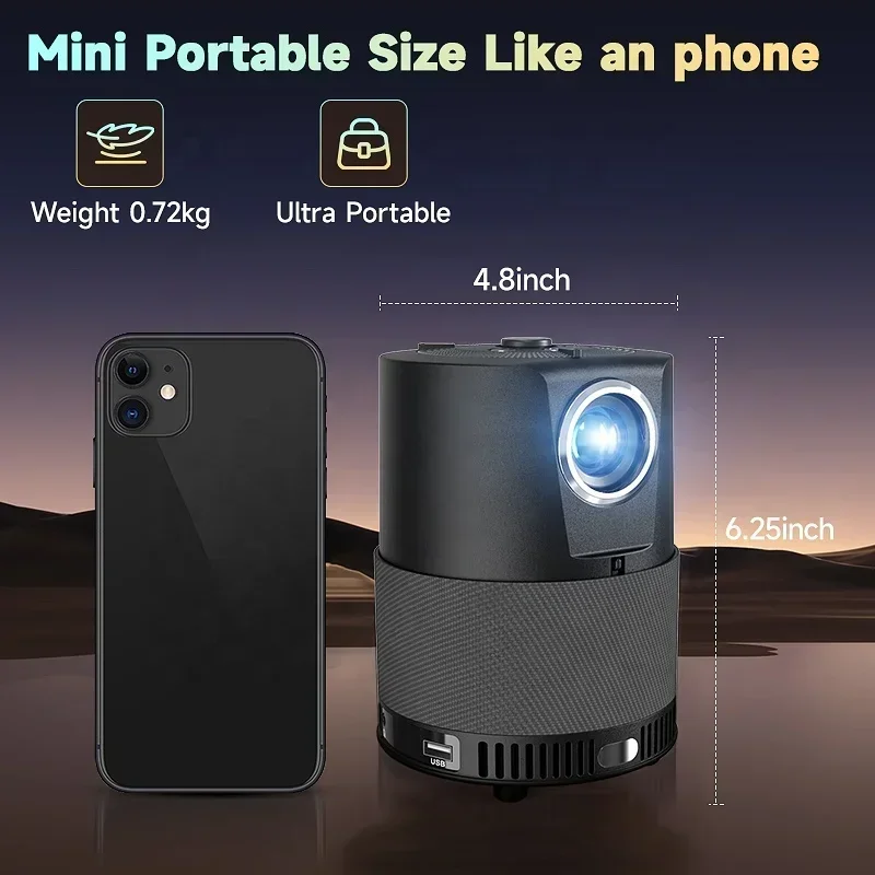 Портативный карманный видеопроектор CAIWEI A3 с поддержкой 4K 1080P Wi-Fi