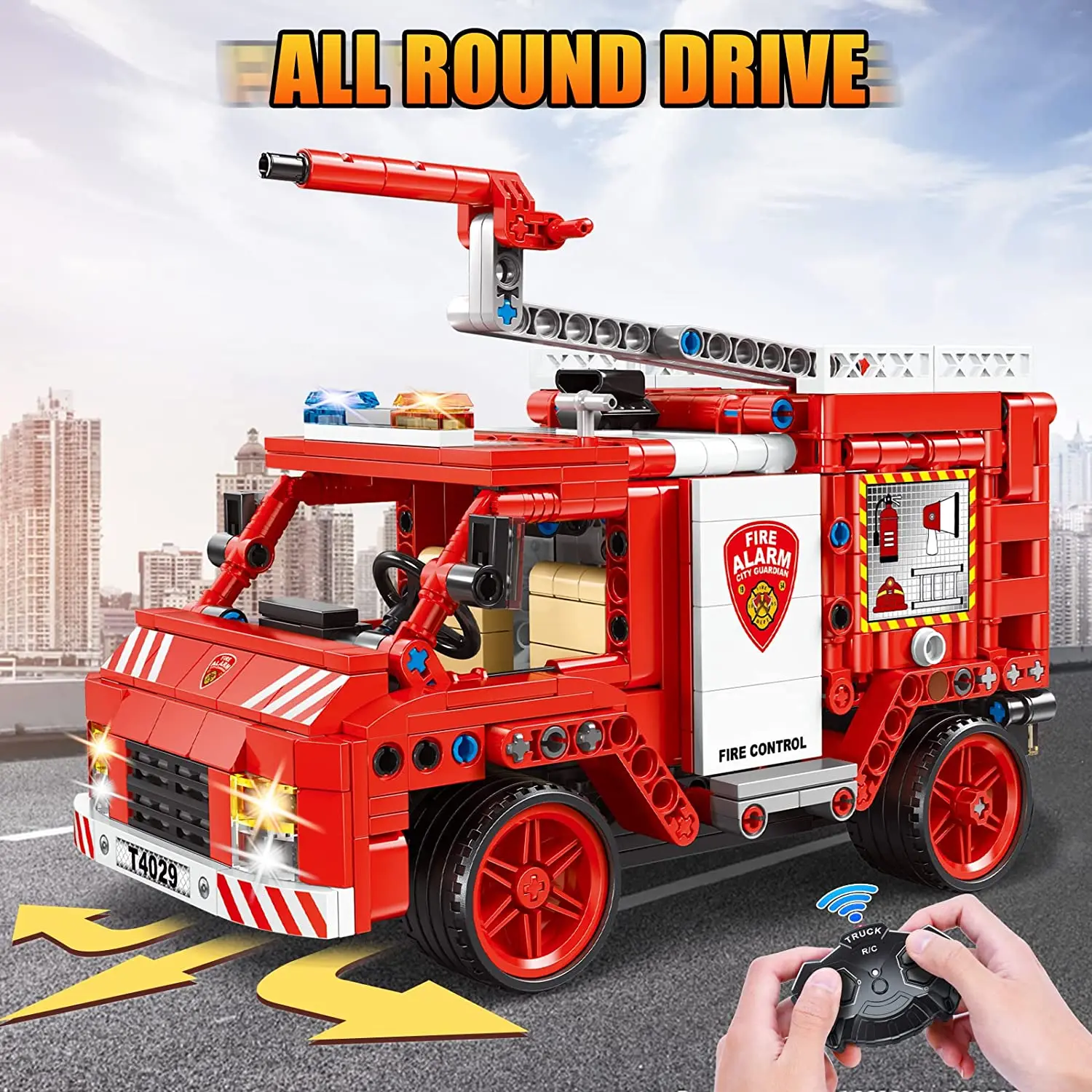 

Пожарная машина на радиоуправлении 586 шт., строительные блоки, игрушки для детей, подарок для мальчиков, технический автомобиль с дистанцион...