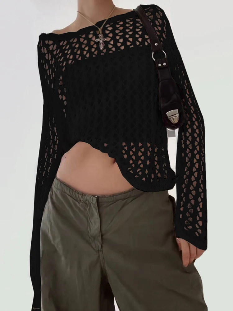 Weekeep/Повседневный Белый свитер пуловеры ажурные летние модные свободные с