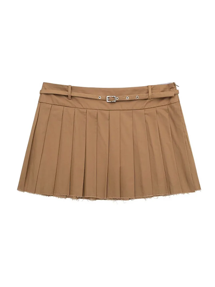 

PB&ZA2022 autumn and winter new women's fashion metal buckle belt decorated with a hundred wide pleated mini skirt