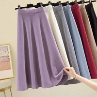 long elastic high waist slim knitted skirt women 2022 autumn winter warm midi a line skirt female elegant office skirt