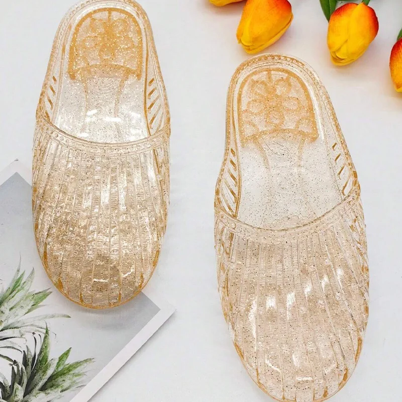 

Women Minimalist Design Fashion Jelly 2023 Summer New Casual Flat Hollow Outdoor Beach Vacation Women Slippers Shoes