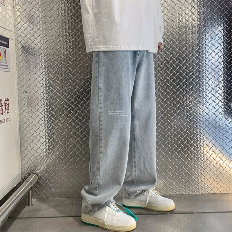 

Джинсы мужские прямые с принтом, широкие брюки из джинсовой ткани, стиль хип-хоп, уличная одежда с несколькими карманами, нейтральные джинсовые брюки