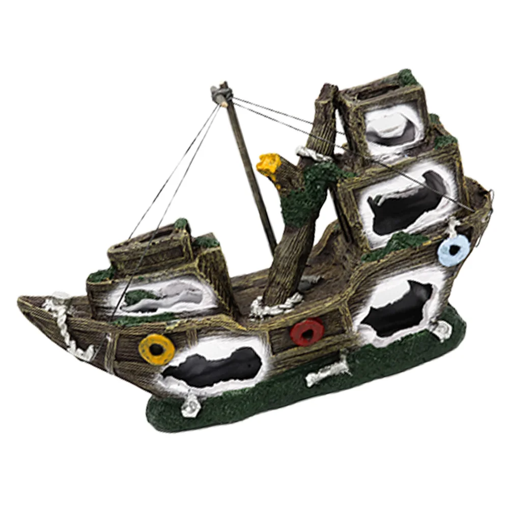 

Artificial Pirate Ship Model Aquarium Landscaping Ornament Household Resin Craft