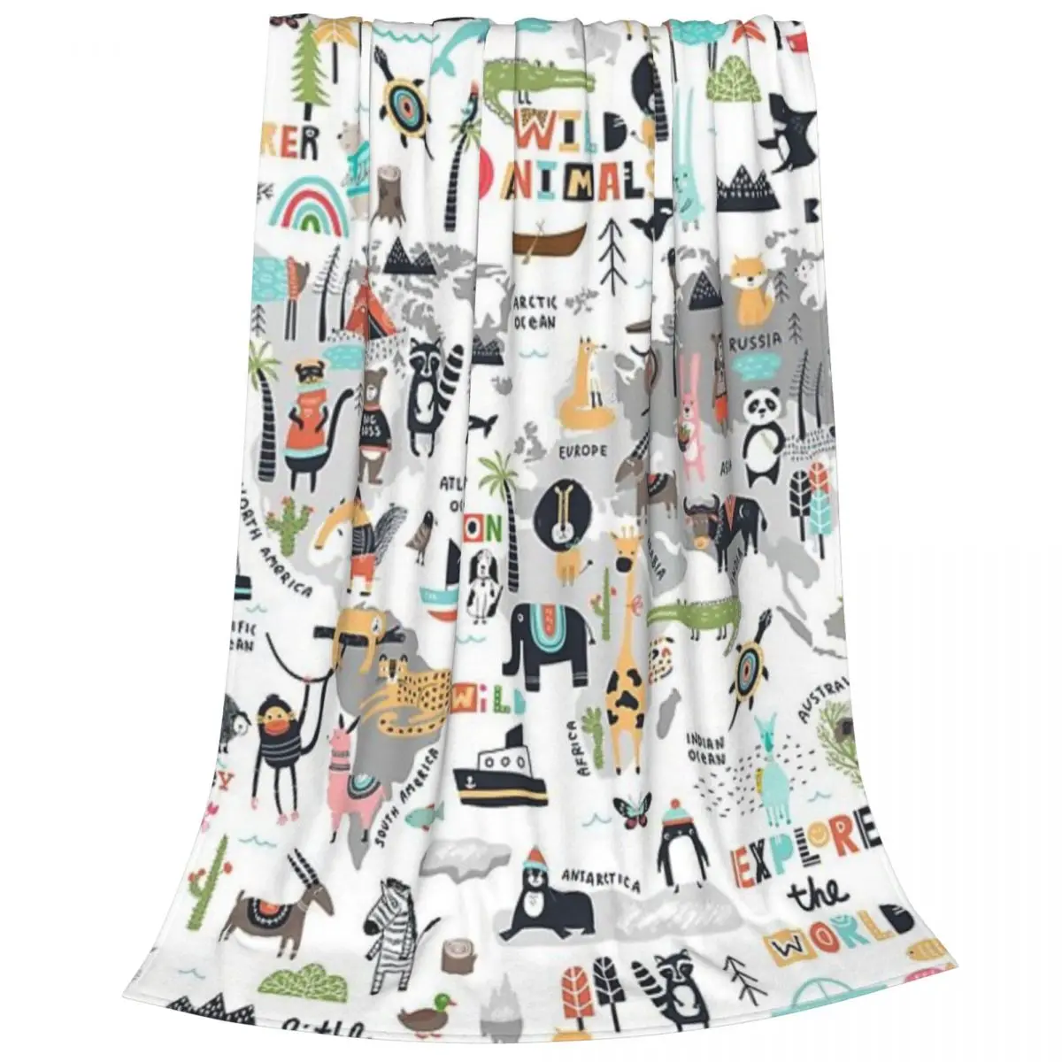 Серые Одеяла с животными дорожные животные Карта мира теплые фланцевые одеяла