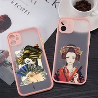japanese geisha culture pattern phone case matte transparent for iphone 11 12 13 7 8 plus mini x xs xr pro max cover