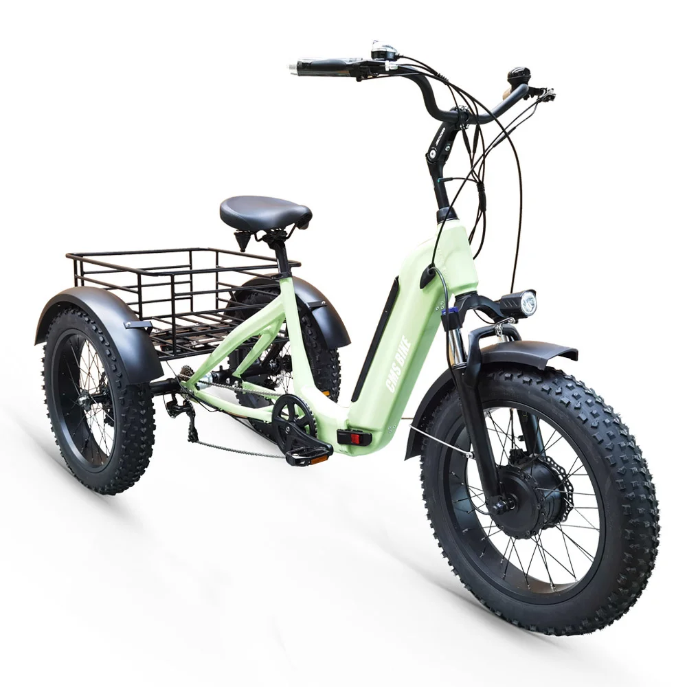 Aluminum Alloy Folding Electric Tricycle 48V 500W 20 Inch 3 Wheel Fat Tire Electric Cargo Bike Bicycle for Adults