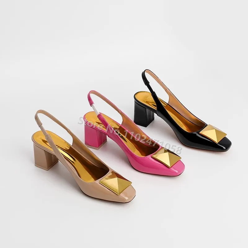 Rivet Square Toe Chunky Heels Pumps Slingback Hight Heels Women Summer Sandals Shallow Slip-On Hight Heels Ladies Dress Shoes
