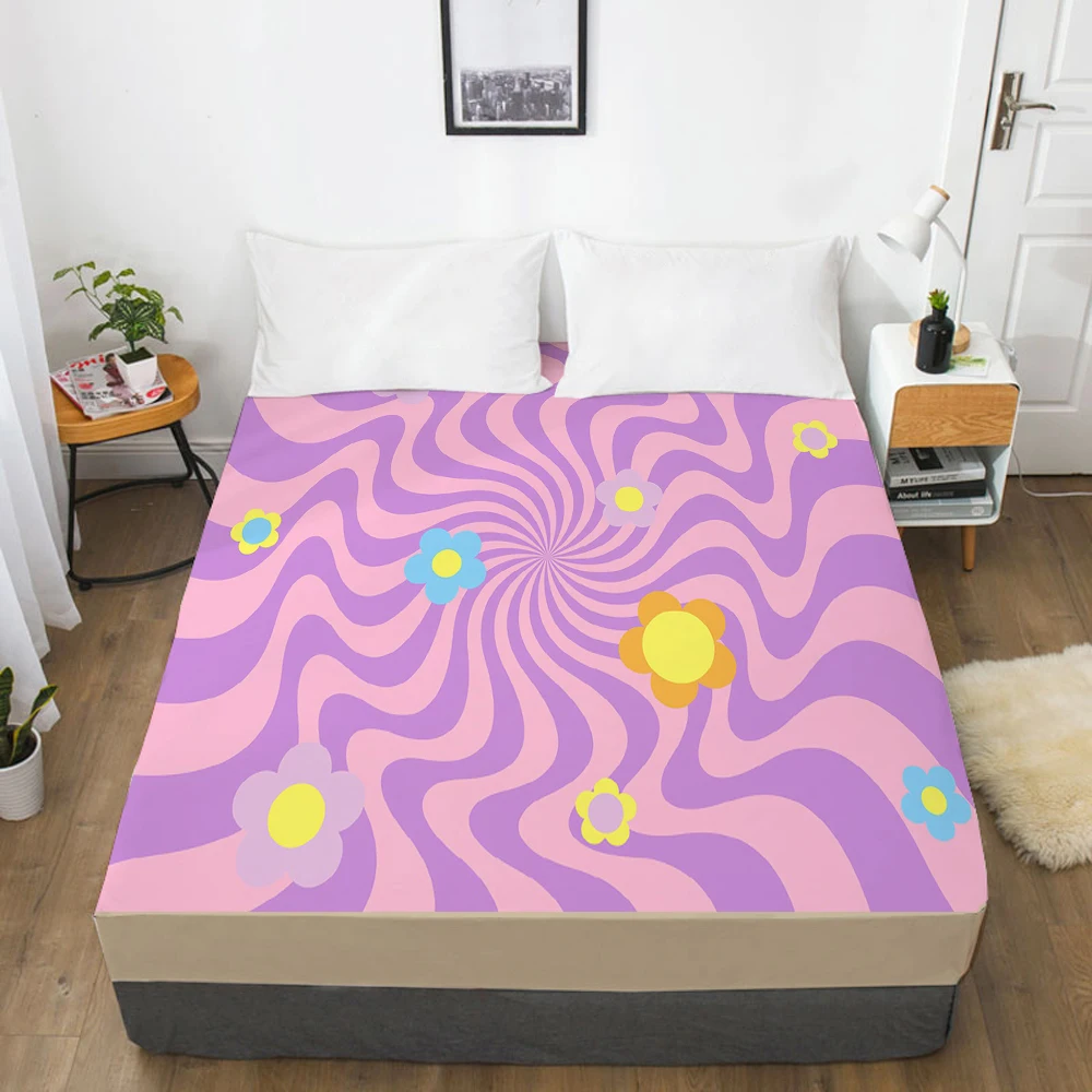 

1pc Elastic fitted sheet bed sheet With An Elastic Band Customizable size Mattress Cover Bed cover Bedding geometry Pink