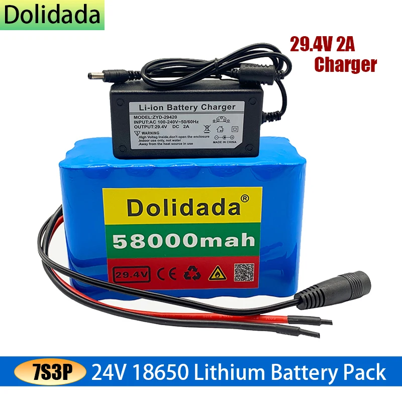 

7S3P 24V 58000mAh 18650 Battery Pack for Electric Bicycle Moped Electric Bicycle Lithium Ion Battery with 2A Charger