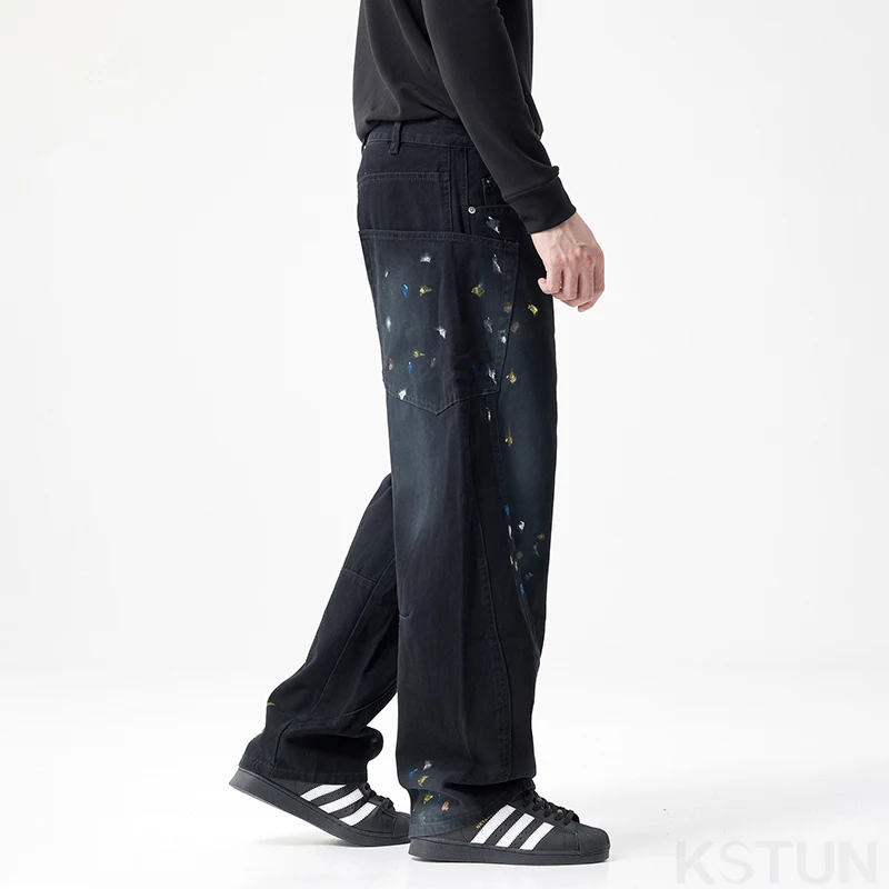 Черные джинсы KSTUN для мужчин мешковатые брюки мужские свободные с широкими