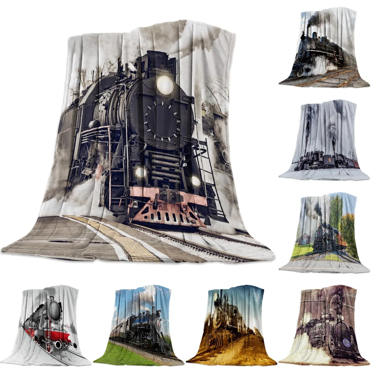 

Flannel Blankets The Steam Age Of Old Trains Blanket Cushion Warm Throws on Sofa Bed Home Bedspread Travel Fleece Blanket Queen