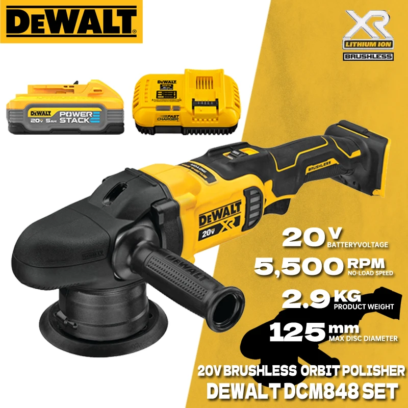 DEWALT DCM848 Brushless Cordless Polishing Machine With 20V Lithium Battery 125MM Random Orbit Polisher DCB118 DCB115 Charger