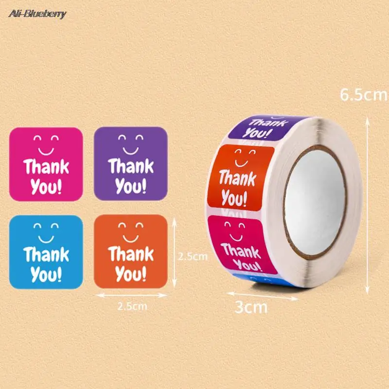 

500pcs/roll 2.5x2.5cm Thank You Stickers Toy Roll Thank You Stickers Lables for Baking Packaging Envelope Seals