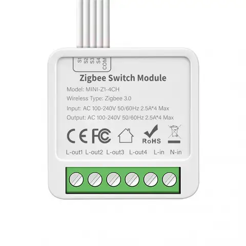 Умный мини-переключатель Tuya Wi-Fi/Zigbee 16 А, 1/2/3/4 клавиши, двухстороннее управление с Smart Life, Alexa, Google Home, Яндекс. Алиса