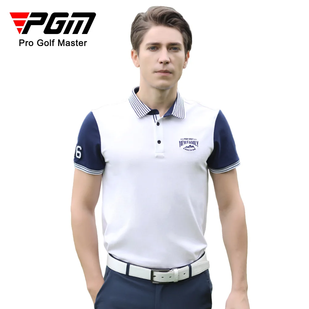 

PGM Summer Golf Apparel Short Sleeved Golf Shirt For Men Breathable Quick Dry Button Collar Golf Tennis Training White T-Shirt