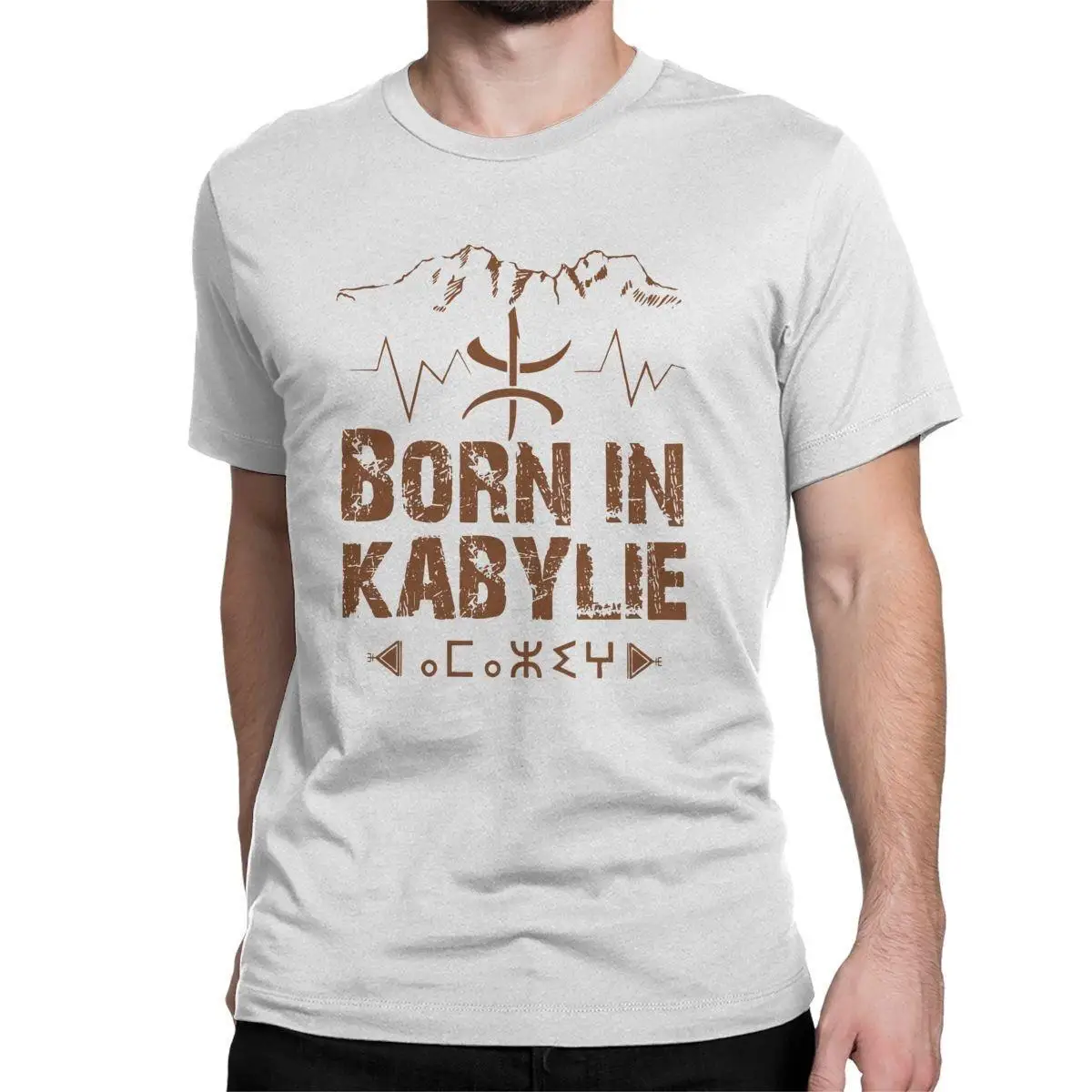 

Men's T-Shirt Amazigh Born In Kabylie Vintage Cotton Tee Shirt Short Sleeve Berber Africa T Shirt Round Collar Clothes Original