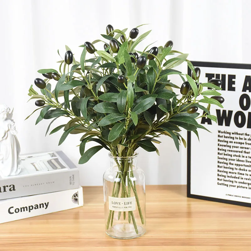 

Artificial Olive Leaf Tree Branch with Fruit Green Plant Plastic Fake Flower for Wedding Home Vase Decoration Flower Arrangement