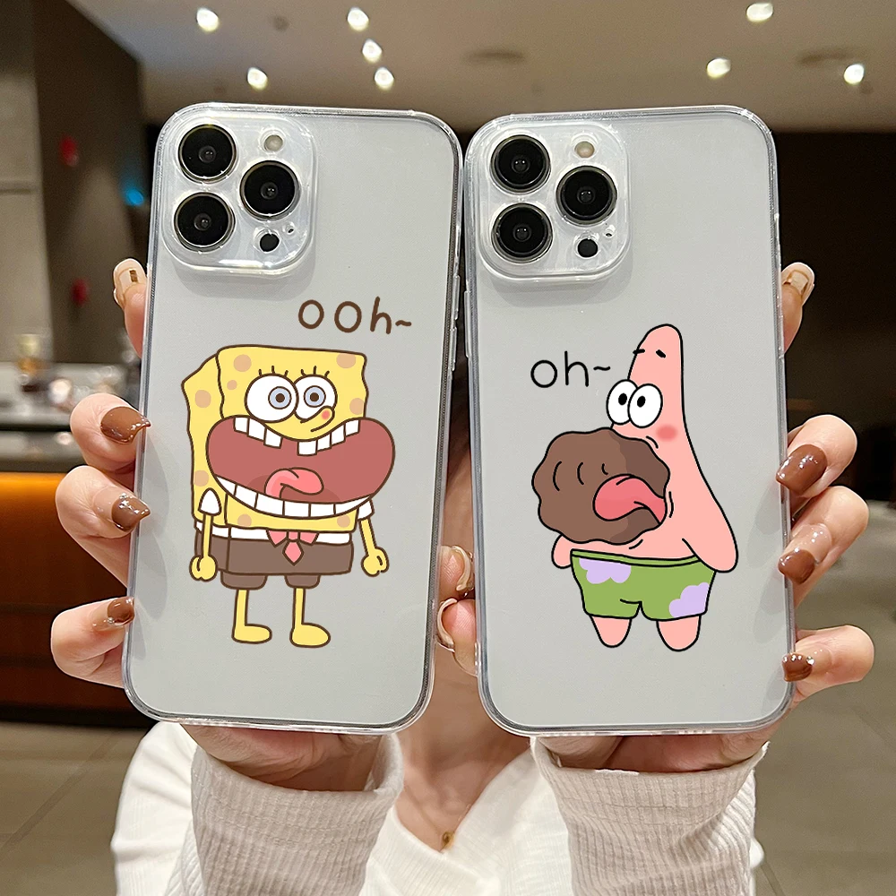 

CuteSpongeBobs SquarePants Phone Case For iphone 14 13 12 11 XS Pro Max Mini X XR 6 6S 7 8 Plus Soft Silicone Transparent Capa
