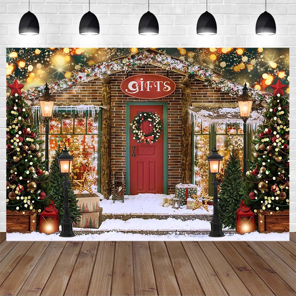 

Mocsicka Christmas Toy Gift Shop Background for Photography Snow Xmas Tree Gold Glitter Backdrop Child Portrait Photocall Photo