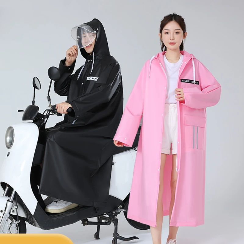 

Fashion Long Hooded Raincoat Double Brim HD Mask Reflective Strip Oversized One-piece Waterproof Rain Poncho Rainsuit Rain Gear