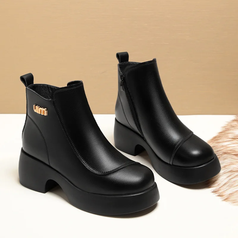 Женские Модные осенне-зимние повседневные удобные женские кожаные ботинки на