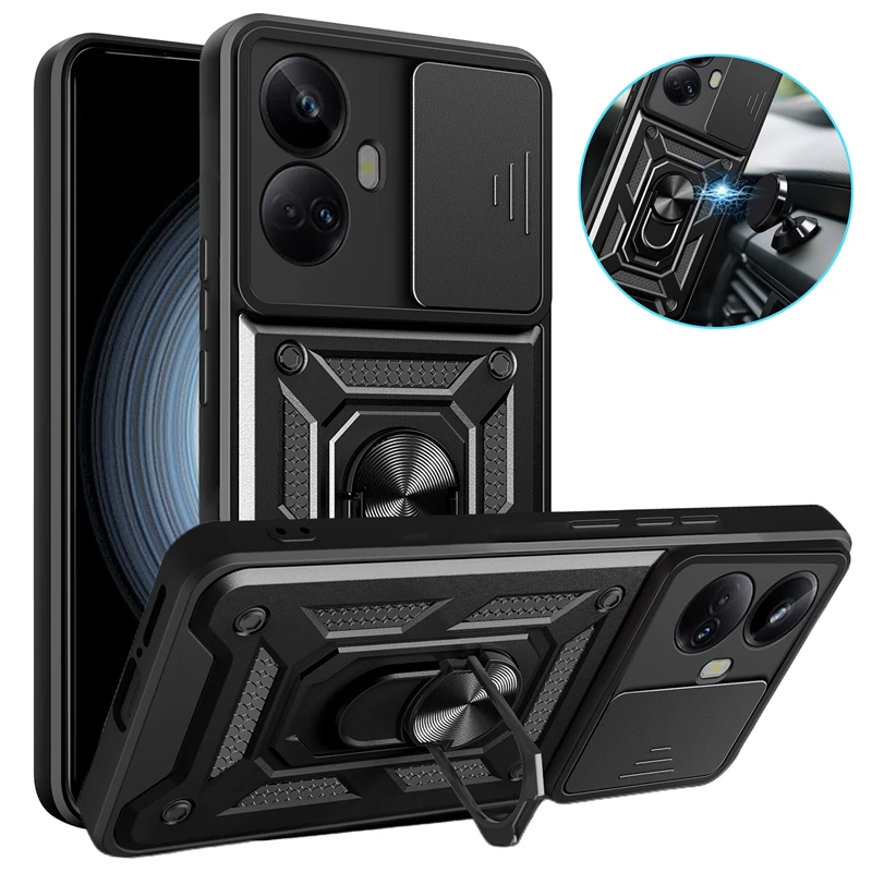 

For OPPO Realme 10 Pro 5G Case Armor Magnetic Ring Holder Shockproof Phone Case For Realme 10 4G Realme10 10Pro Plus Back Cover