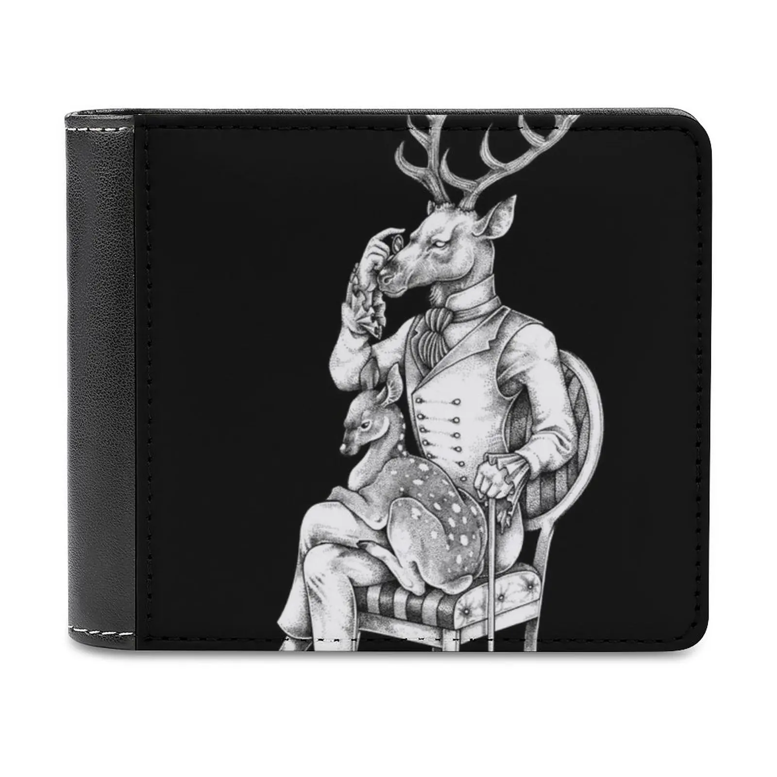 

Deer And Fawn Leather Wallet Credit Card Holder Luxury Wallet Deer Hunt Stag Horns Fawn Chair Hipster Sir Lord Graphic