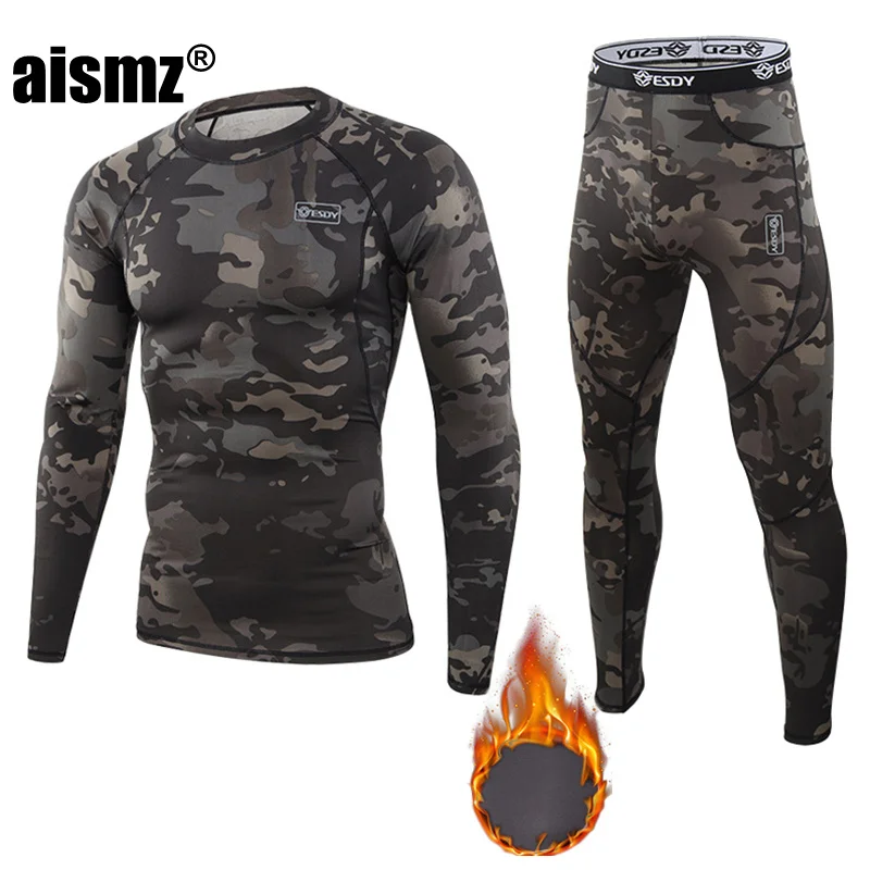 

Aismz Man Sport First Layer Rashguard Winter Thermal Underwear Men Suit Skin Compression Men's Flce Second Thermo Long Johns