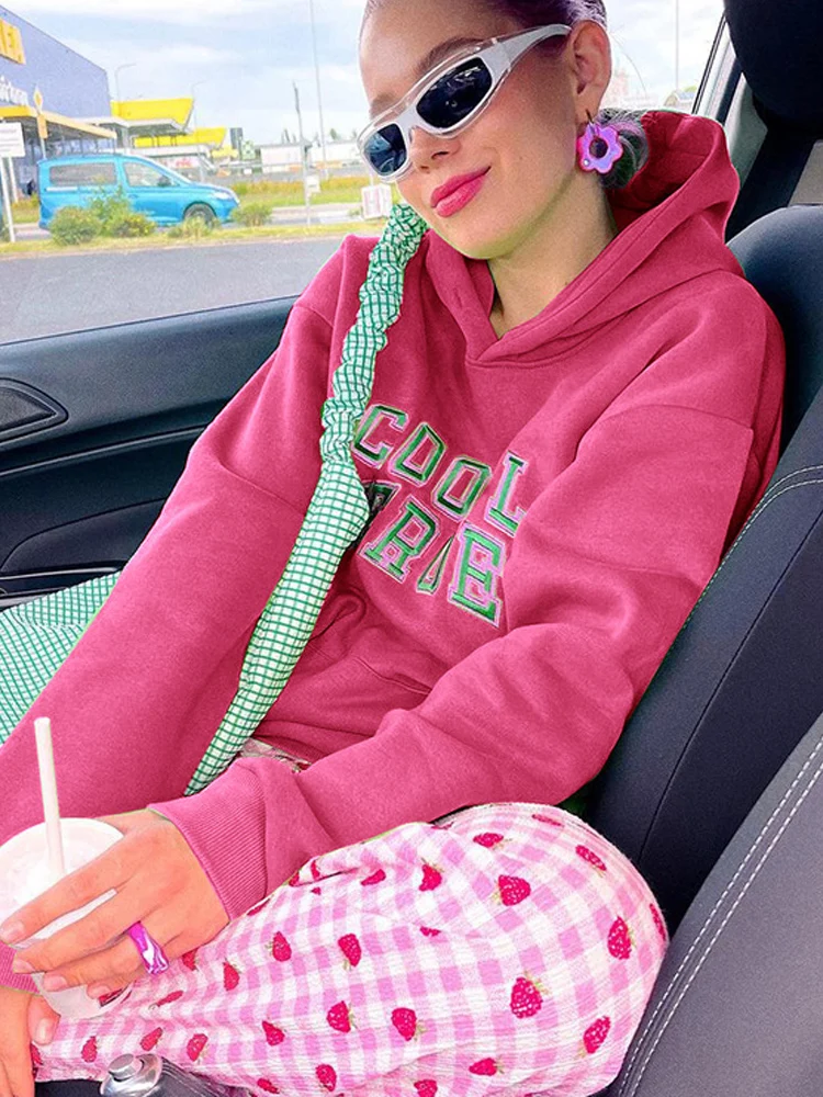 Женские толстовки с капюшоном и вышивкой букв Свободные повседневные уличные