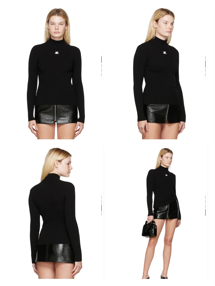 

Trendy Fashion Classic Luxury Designer Cloth Embroidery Slim Half High Collar Underlay Knitwear Women Top Shirt Sweater