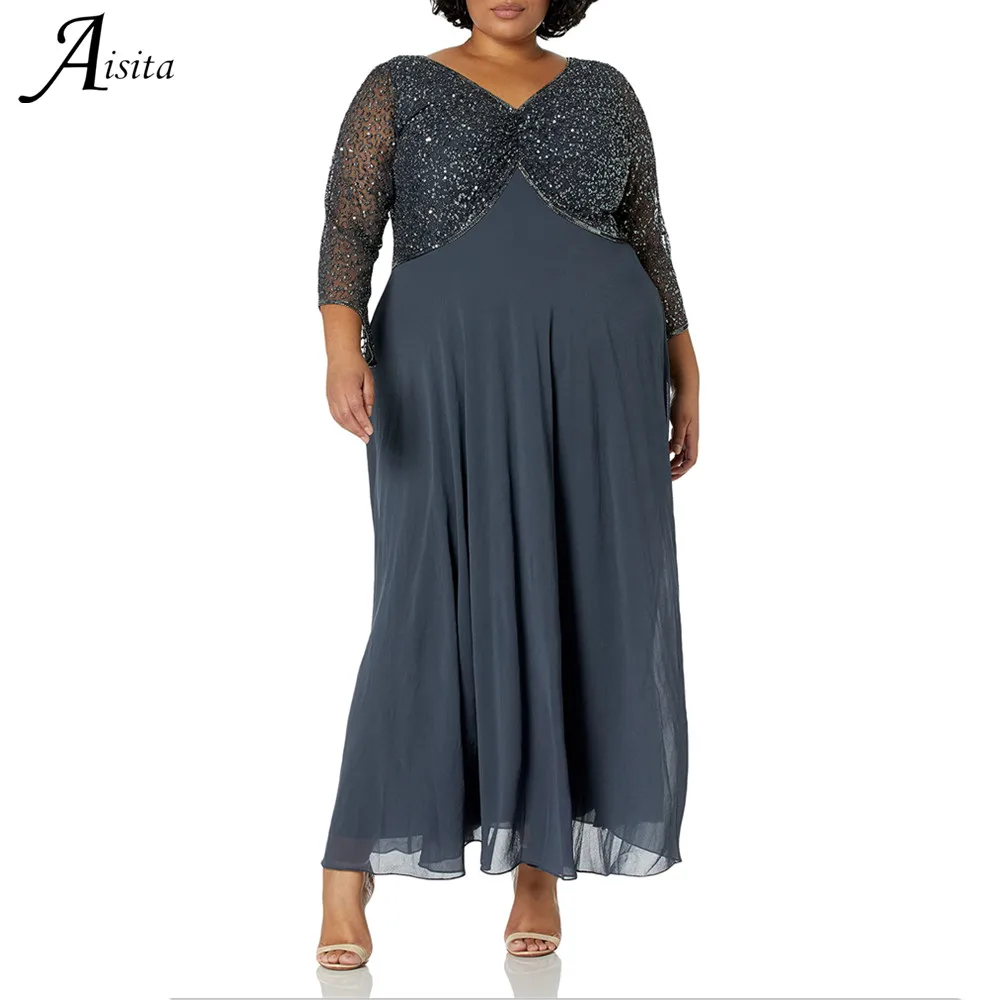 

Plus Size Modest Mother of the Bride Dresses With Nice Jacket Chiffon V-Neck Wedding Guest Gowns Robe De Soirée Femme