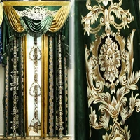 villa luxury green thickened velvet blackout curtains european 3d gilding engraving process curtain custom 3meter height 4
