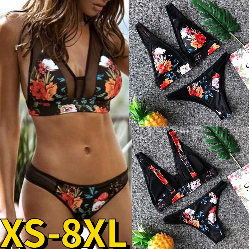 2022 New Women Summer Two-piece Set Floral Print Bikini Set Female Sexy Swimsuit Beach Wear Summer Loose Size Bath Suit XS-8XL