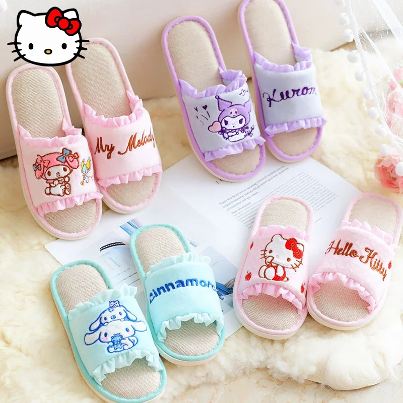 

Kawaii Sanrio HelloKitty Slippers MyMelody Cinnamorroll Cute Cartoon Girl Dormitory Indoor Non slip Plush Warm Home Shoes Gift